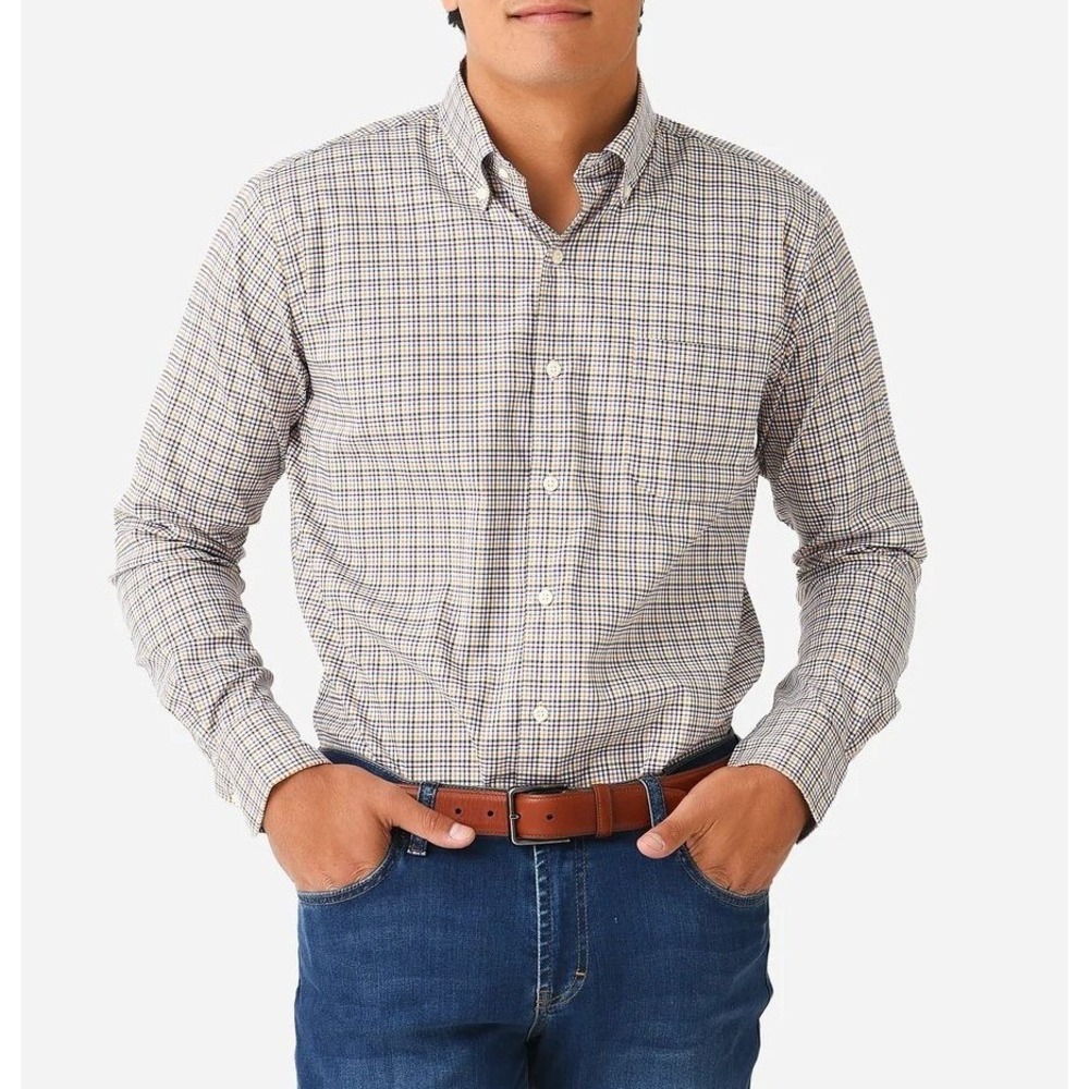 Peter Millar Quinby Crown Lite Shirt Mens XL Plaid Cotton Blend Classic Fit